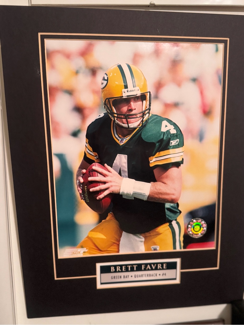 Brett Favre Green Bat Packers Matted Photograph